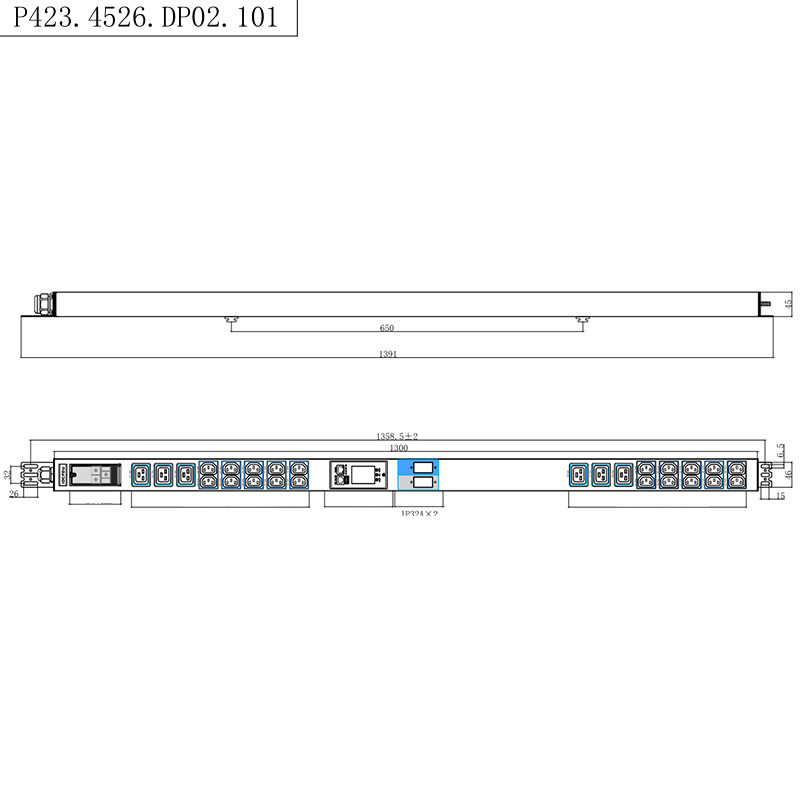 TCP/IP inteligentní stojan PDU 26 výstupů IEC C13 /C19 1,5U tekutý magnetický obvodový jistič vertikální