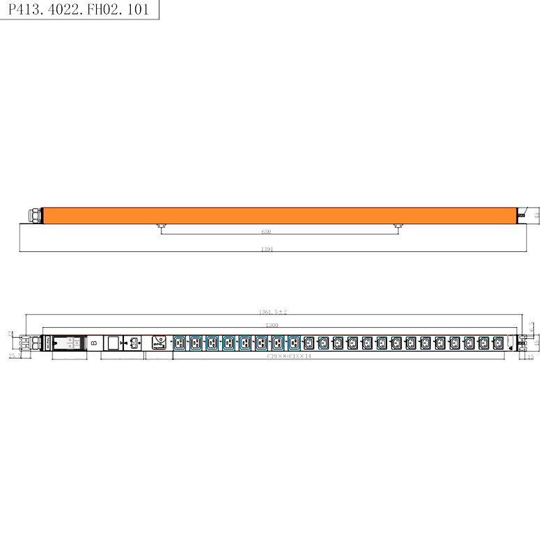 22 zásuvek IEC C13 IEC C19 1,5U přepěťová ochrana PDU Vertikální instalace Rack PDU s měřením RS485 za provozu